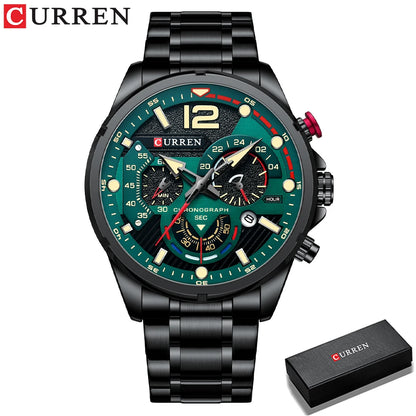 CURREN Men’s Fashion Quartz Sport Watch – Stainless Steel Chronograph with Luminous Dial