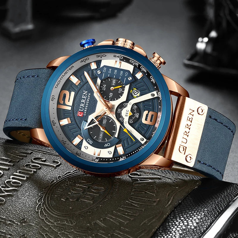 CURREN Luxury Men’s Analog Leather Sports Watch – Military Date Quartz Timepiece