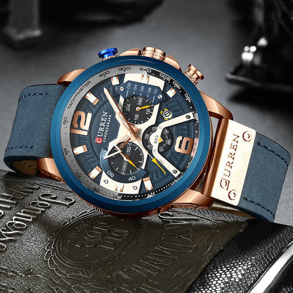 CURREN Luxury Men’s Analog Leather Sports Watch – Military Date Quartz Timepiece