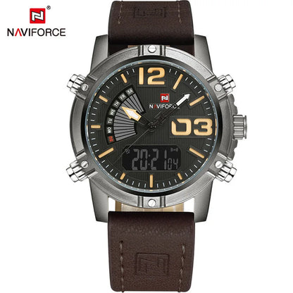 NAVIFORCE Luxury Brand Men's Sport Watches Men Dual Display LED Digital Waterproof Leather Strap Quartz Military Watch Man Clock