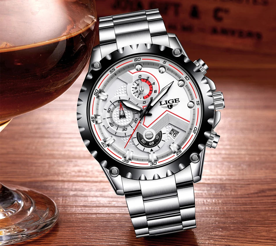 LIGE 2025 Men’s Fashion Quartz Watch – A premium all-steel timepiece combining luxury design with everyday functionality.