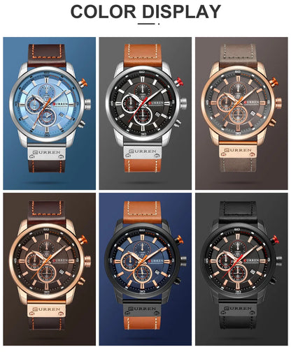 CURREN Men’s Military Leather Sports Quartz Watch – Chronograph Wristwatch