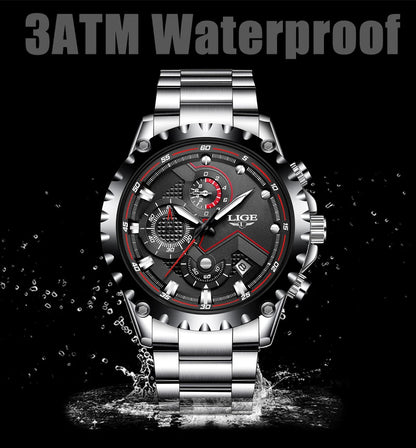 LIGE 2025 Men’s Fashion Quartz Watch – A premium all-steel timepiece combining luxury design with everyday functionality.