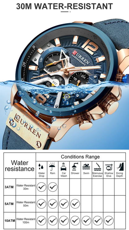 CURREN Luxury Men’s Analog Leather Sports Watch – Military Date Quartz Timepiece