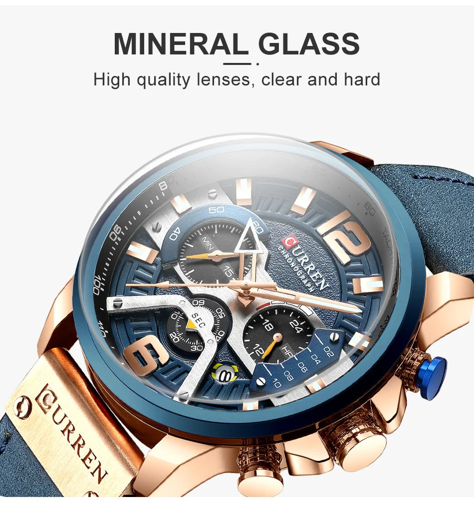 CURREN Luxury Men’s Analog Leather Sports Watch – Military Date Quartz Timepiece