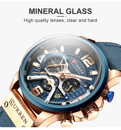 CURREN Luxury Men’s Analog Leather Sports Watch – Military Date Quartz Timepiece