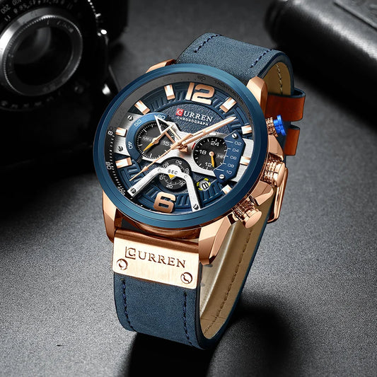 CURREN Luxury Men’s Analog Leather Sports Watch – Military Date Quartz Timepiece