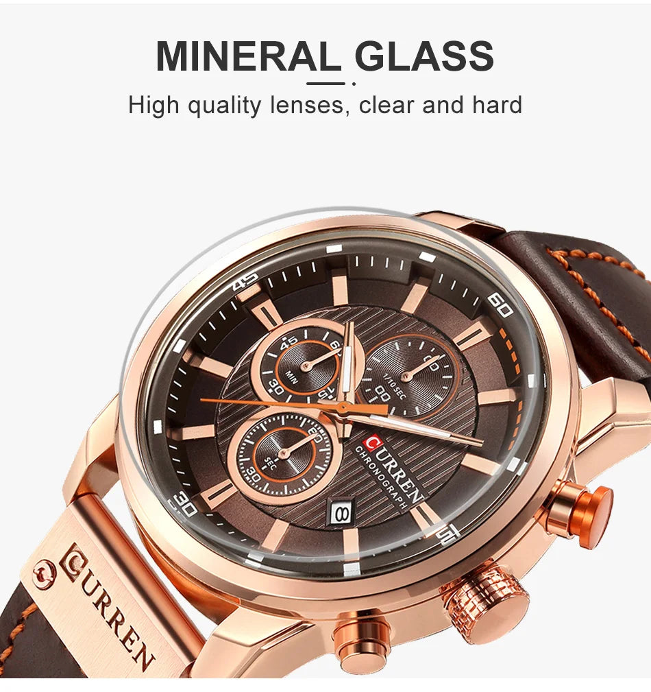 CURREN Men’s Military Leather Sports Quartz Watch – Chronograph Wristwatch