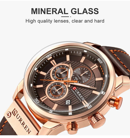 CURREN Men’s Military Leather Sports Quartz Watch – Chronograph Wristwatch