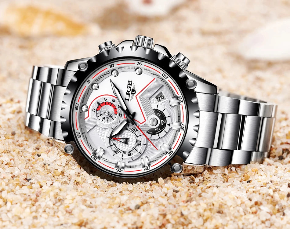 LIGE 2025 Men’s Fashion Quartz Watch – A premium all-steel timepiece combining luxury design with everyday functionality.