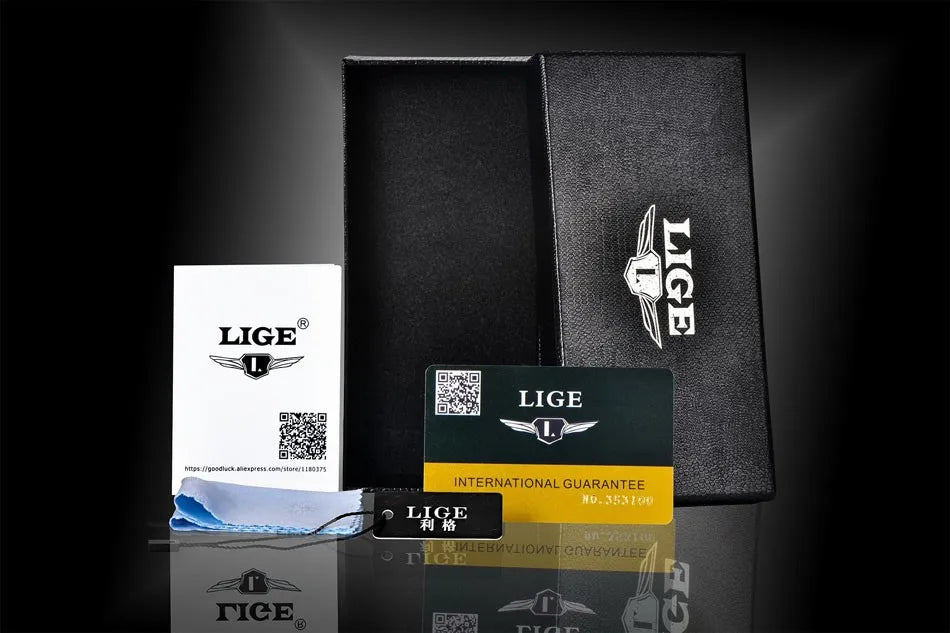 LIGE 2024 Men’s Luxury Quartz Watch – All Steel Waterproof Sport & Business Timepiece with Box