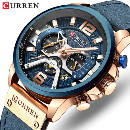 CURREN Luxury Men’s Analog Leather Sports Watch – Military Date Quartz Timepiece