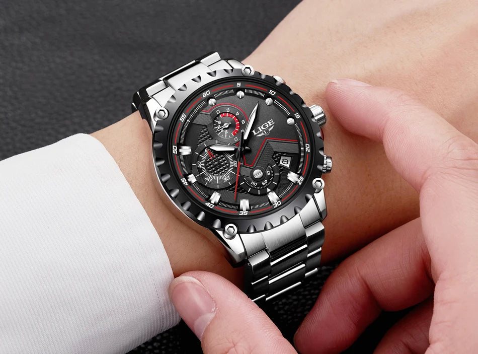 LIGE 2025 Men’s Fashion Quartz Watch – A premium all-steel timepiece combining luxury design with everyday functionality.