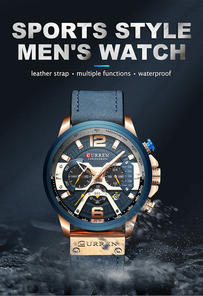 CURREN Luxury Men’s Analog Leather Sports Watch – Military Date Quartz Timepiece