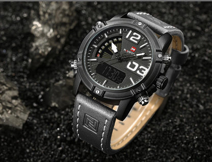 NAVIFORCE Luxury Brand Men's Sport Watches Men Dual Display LED Digital Waterproof Leather Strap Quartz Military Watch Man Clock