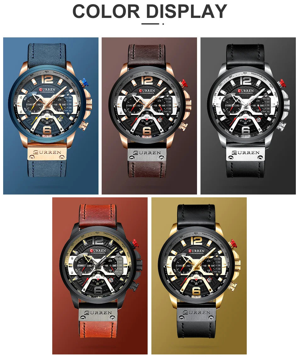 CURREN Luxury Men’s Analog Leather Sports Watch – Military Date Quartz Timepiece