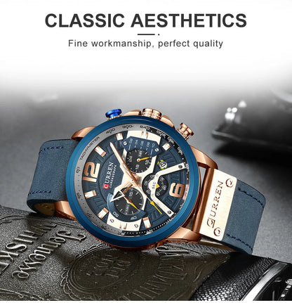 CURREN Luxury Men’s Analog Leather Sports Watch – Military Date Quartz Timepiece