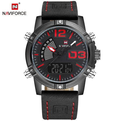 NAVIFORCE Luxury Brand Men's Sport Watches Men Dual Display LED Digital Waterproof Leather Strap Quartz Military Watch Man Clock