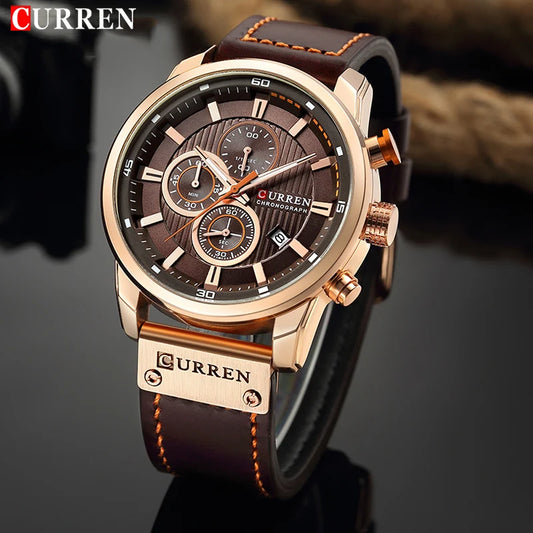 CURREN Men’s Military Leather Sports Quartz Watch – Chronograph Wristwatch
