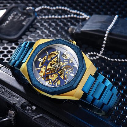 Luxorive  WINNER Luxury Skeleton Watch – Men's Automatic Mechanical in Black & Gold