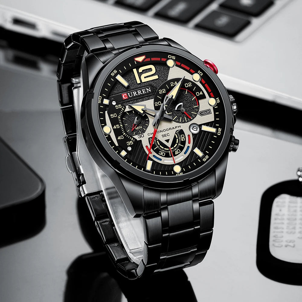 CURREN Men’s Fashion Quartz Sport Watch – Stainless Steel Chronograph with Luminous Dial