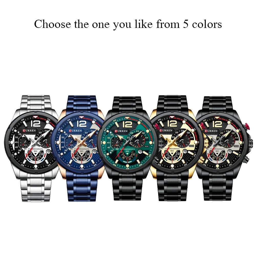 CURREN Men’s Fashion Quartz Sport Watch – Stainless Steel Chronograph with Luminous Dial