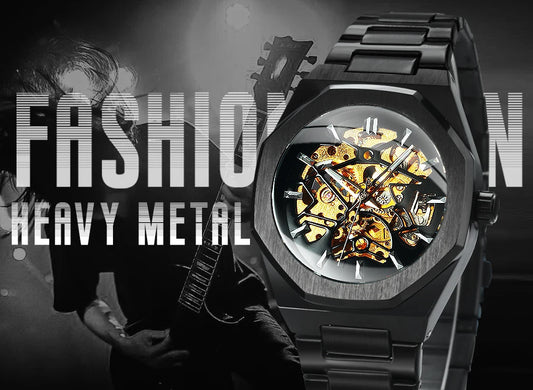 Luxorive  WINNER Luxury Skeleton Watch – Men's Automatic Mechanical in Black & Gold