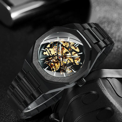 Luxorive  WINNER Luxury Skeleton Watch – Men's Automatic Mechanical in Black & Gold