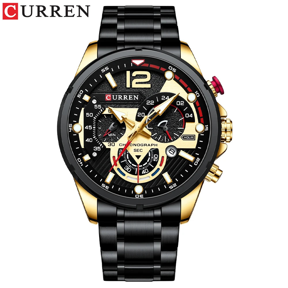 CURREN Men’s Fashion Quartz Sport Watch – Stainless Steel Chronograph with Luminous Dial
