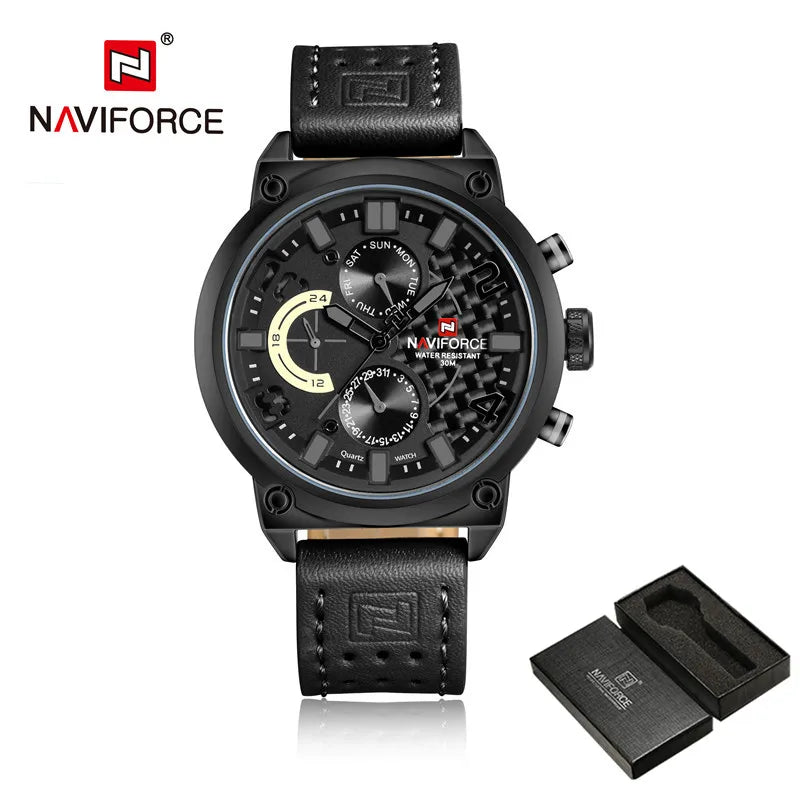 NAVIFORCE Black Luxury Men Watch Fashion Military Sport Man Watches Waterproof Wristwatch Male Creative Clock Masculino Relogio