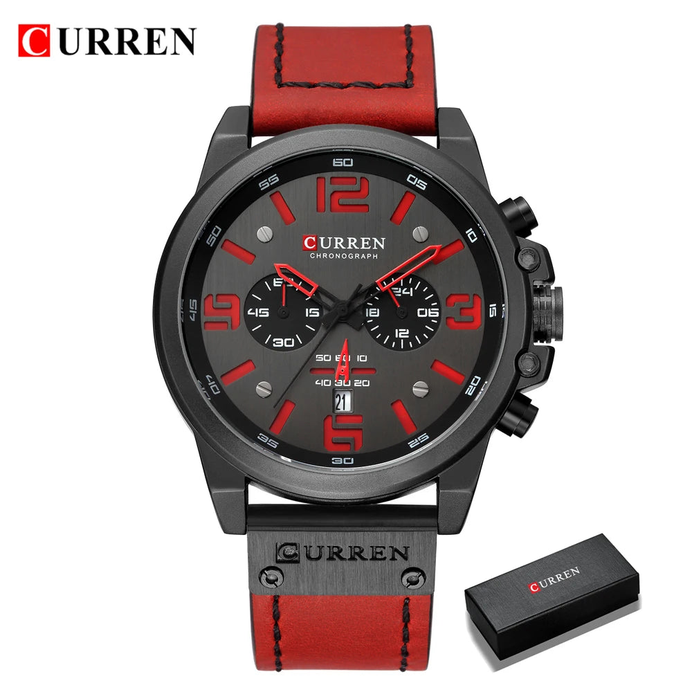 CURREN Luxury Men’s Leather Quartz Watch – Fashion Business Sport Date Display