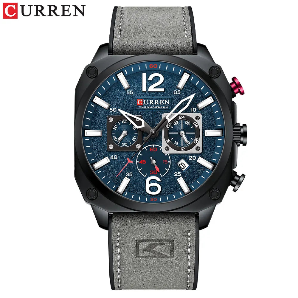 CURREN Men's Waterproof Fashion Quartz Chronograph Watch – Leather Strap, Luminous Calendar