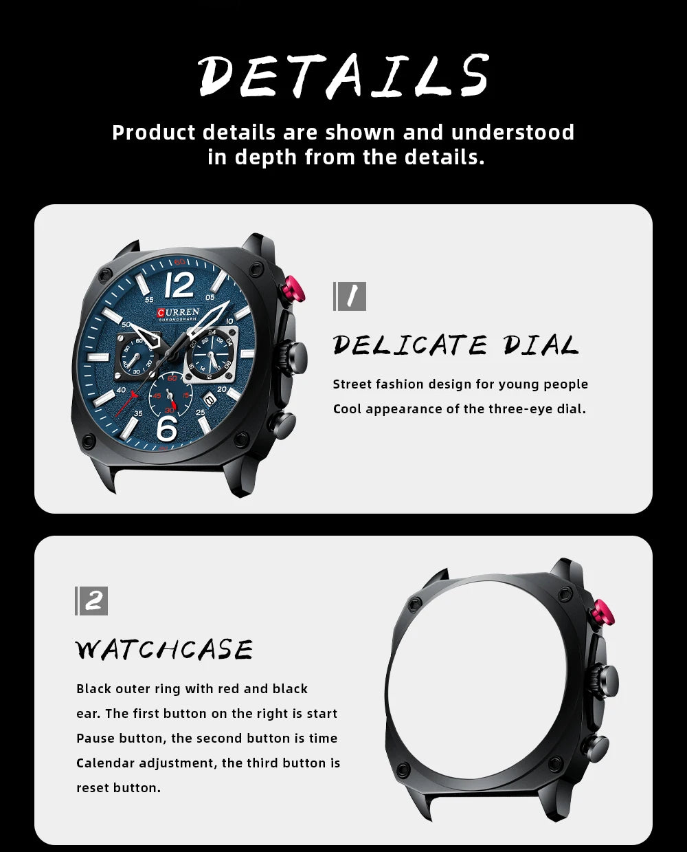 CURREN Men's Waterproof Fashion Quartz Chronograph Watch – Leather Strap, Luminous Calendar