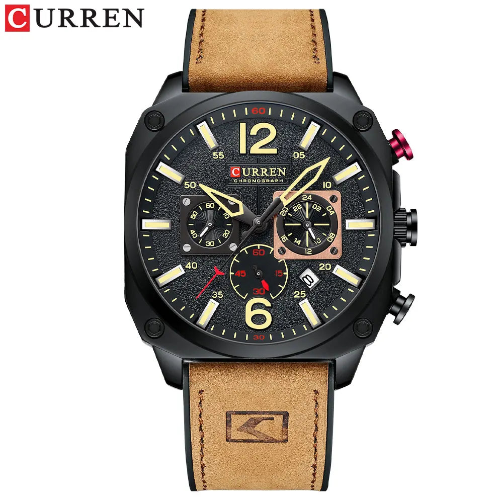 CURREN Men's Waterproof Fashion Quartz Chronograph Watch – Leather Strap, Luminous Calendar
