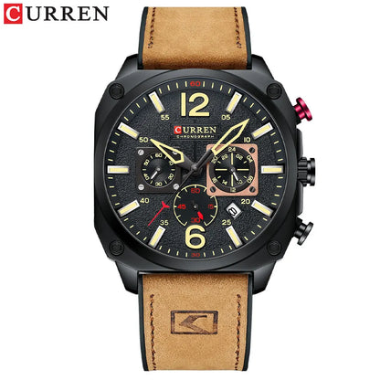 CURREN Men's Waterproof Fashion Quartz Chronograph Watch – Leather Strap, Luminous Calendar