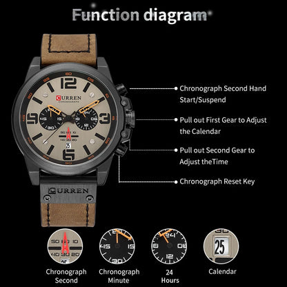 CURREN Luxury Men’s Leather Quartz Watch – Fashion Business Sport Date Display
