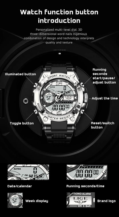 LIGE Military LED Digital Watch – rugged, oversized, and built for adventure.