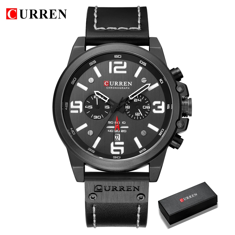 CURREN Luxury Men’s Leather Quartz Watch – Fashion Business Sport Date Display