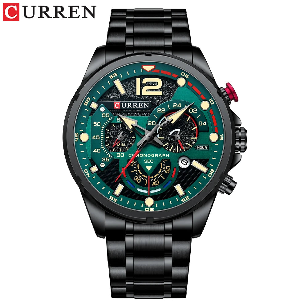 CURREN Men’s Fashion Quartz Sport Watch – Stainless Steel Chronograph with Luminous Dial