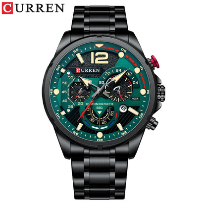 CURREN Men’s Fashion Quartz Sport Watch – Stainless Steel Chronograph with Luminous Dial