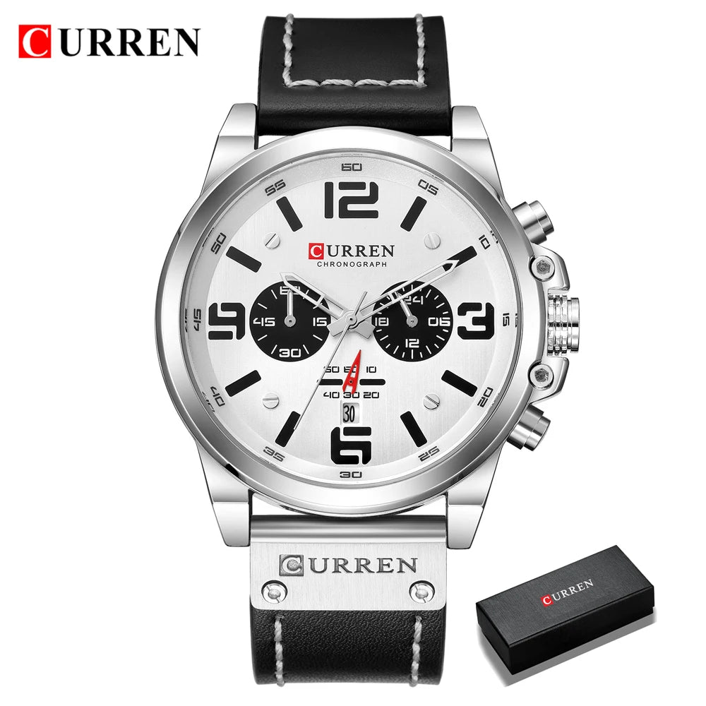 CURREN Luxury Men’s Leather Quartz Watch – Fashion Business Sport Date Display