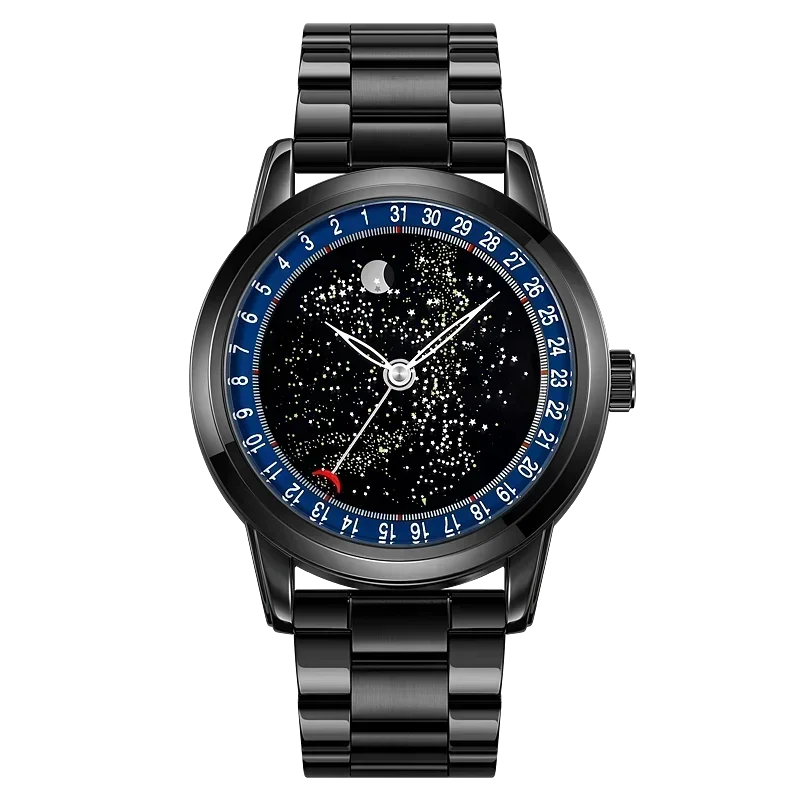 SKMEI 2116 Men’s Casual Wristwatch – Genuine Leather Strap, Date Display & Starry Sky Moon Phase