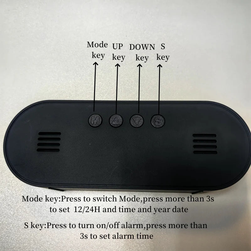 Rechargeable Digital Alarm Clock TEMP Date Week 2 Alarms Night Mode Snooze 12/24H Anti-disturb Voice Control LED Mirror Clock