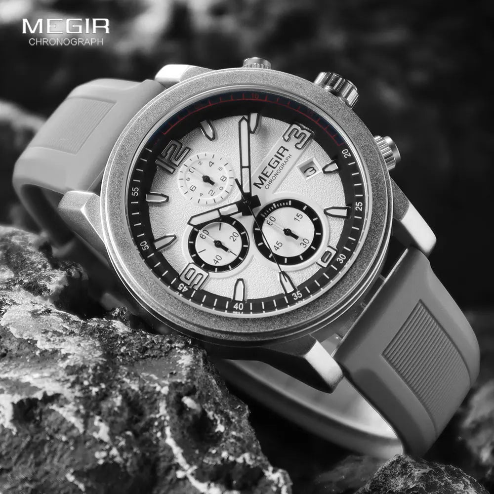 MEGIR 2026 Sport Analog mens watches Fashion Military Silicone Chronograph Quartz Wristwatch reloj de hombre Luminous Hands
