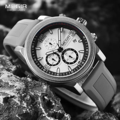 MEGIR 2026 Sport Analog mens watches Fashion Military Silicone Chronograph Quartz Wristwatch reloj de hombre Luminous Hands