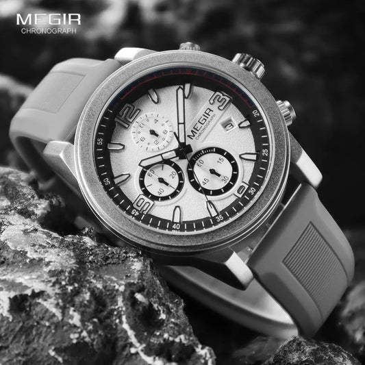 MEGIR 2026 Sport Analog mens watches Fashion Military Silicone Chronograph Quartz Wristwatch reloj de hombre Luminous Hands