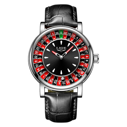 LIGE Fashion Roulette Dial Men's Watch – Brown Leather Edition