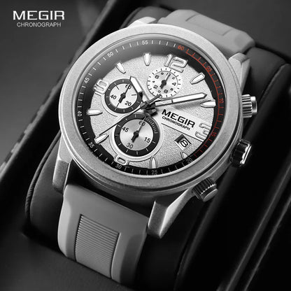 MEGIR 2026 Sport Analog mens watches Fashion Military Silicone Chronograph Quartz Wristwatch reloj de hombre Luminous Hands