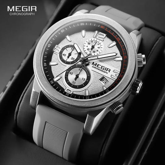 MEGIR 2026 Sport Analog mens watches Fashion Military Silicone Chronograph Quartz Wristwatch reloj de hombre Luminous Hands