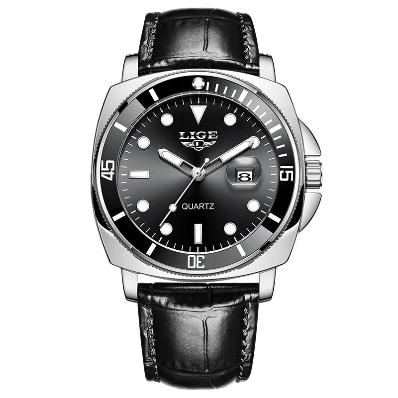 LIGE Men’s Business Military Sports Quartz Watch – Luxury Leather Waterproof Timepiece